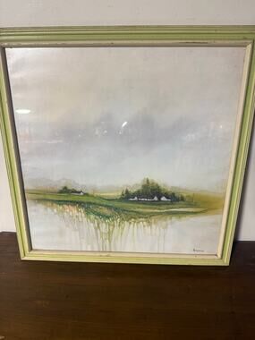 Signed Framed Countryside Watercolor Print "Big Sky" by Frank Ackerman 25X25"